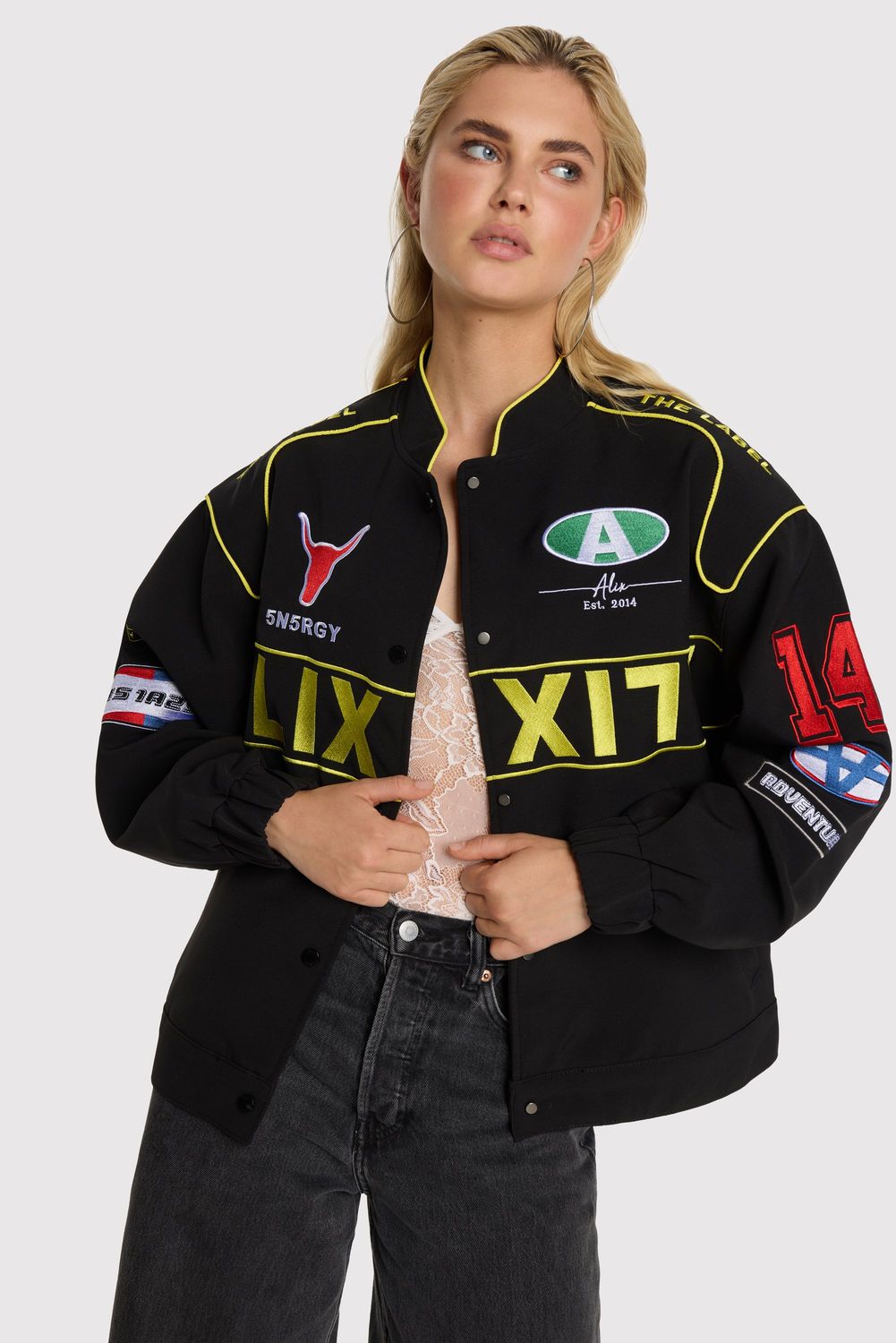 ALIX THE LABEL ladies woven racer jacket