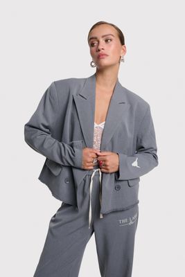 ALIX THE LABEL ladies woven double breasted blazer Soft Grey