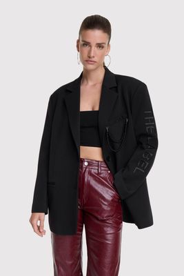 ALIX THE LABEL ladies woven grandad blazer Black