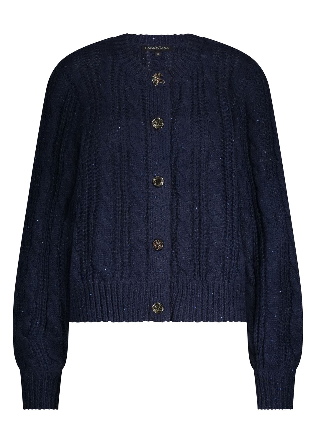 TRAMONTANA Cable Knit Lurex Cardigan MIDNIGHT