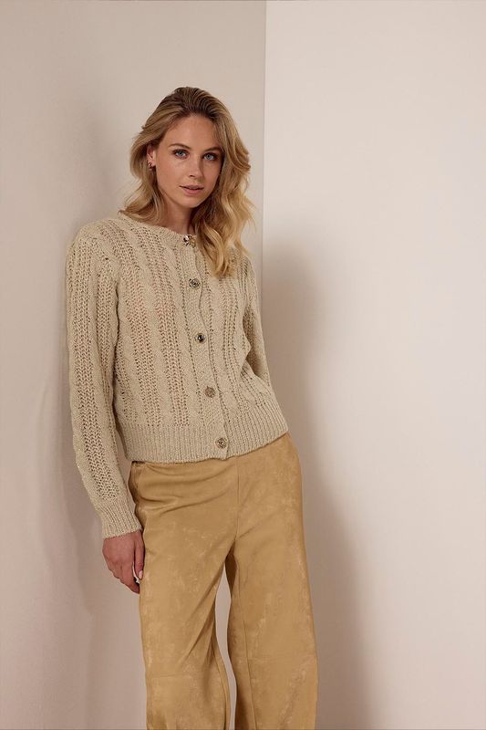 TRAMONTANA Cable Knit Lurex Cardigan STONE