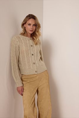 TRAMONTANA Cable Knit Lurex Cardigan STONE
