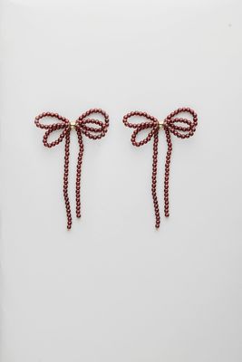 BOW19 Pearl Bow Earrings Burgundy