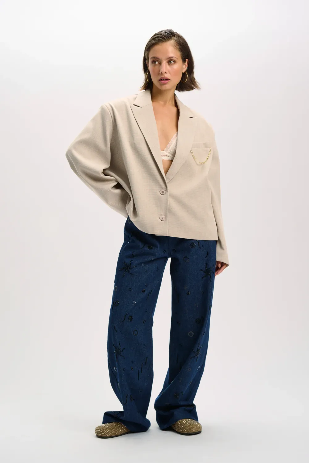 ladies woven oversized cropped blazer JACKIE