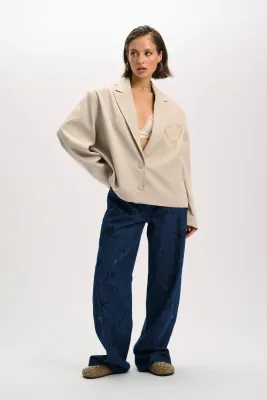 ladies woven oversized cropped blazer JACKIE