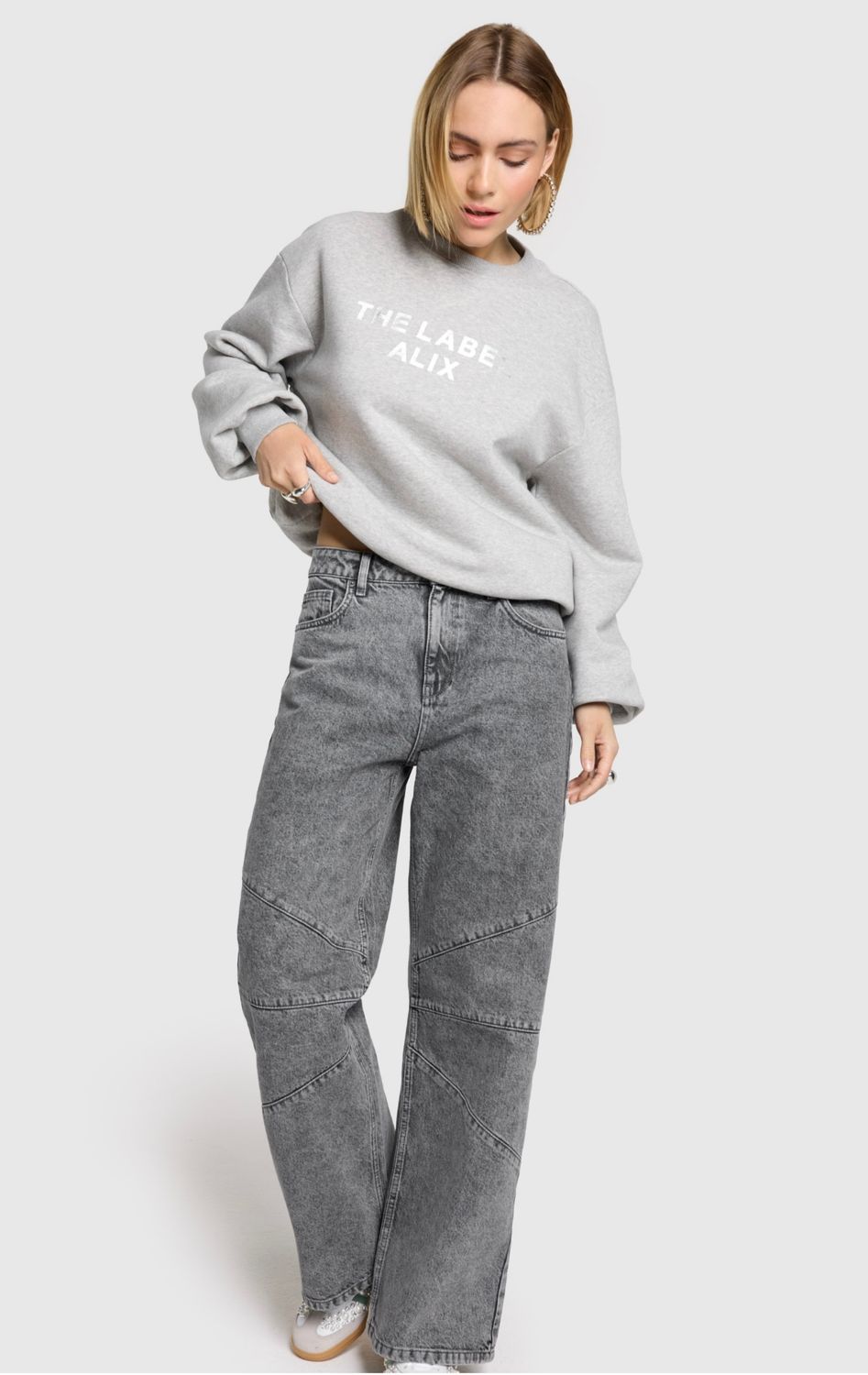 ALIX THE LABEL ladies knitted foil ALIX sweater soft grey melange