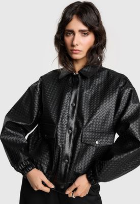 ALIX THE LABEL ladies woven braided faux leather jacket black