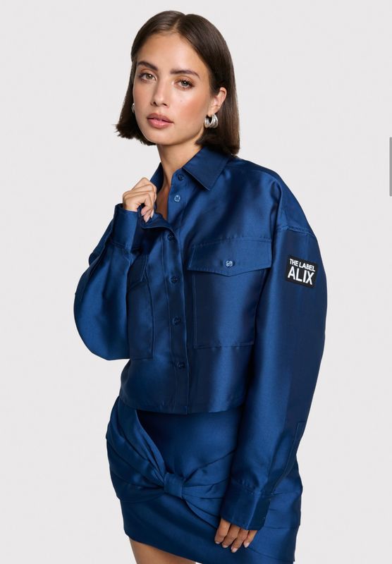 ALIX THE LABEL ladies woven cropped blouse cobalt