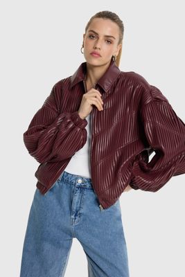 ALIX THE LABEL ladies woven pleated faux leather bomber
