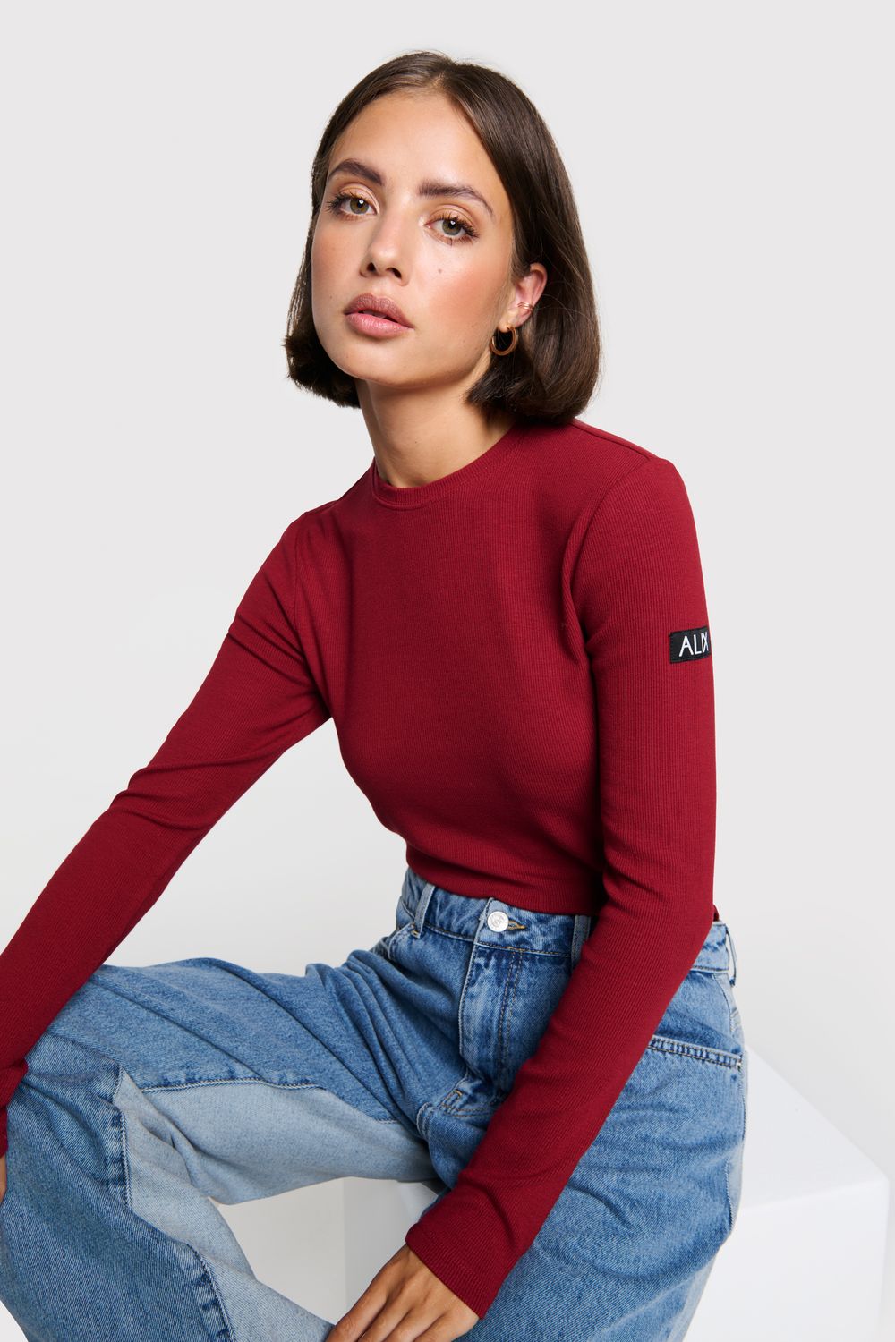 ALIX THE LABEL ladies knitted longsleeve top BORDEAUX