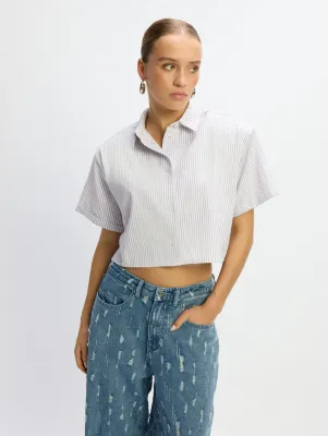 ladies woven striped cropped blouse STEPH