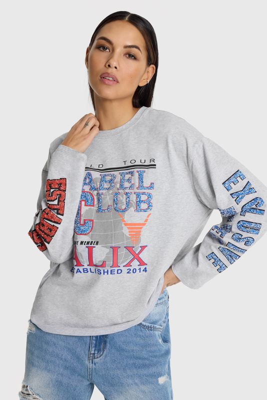 ALIX THE LABEL ladies knitted fancy print longsleeve t-shirt