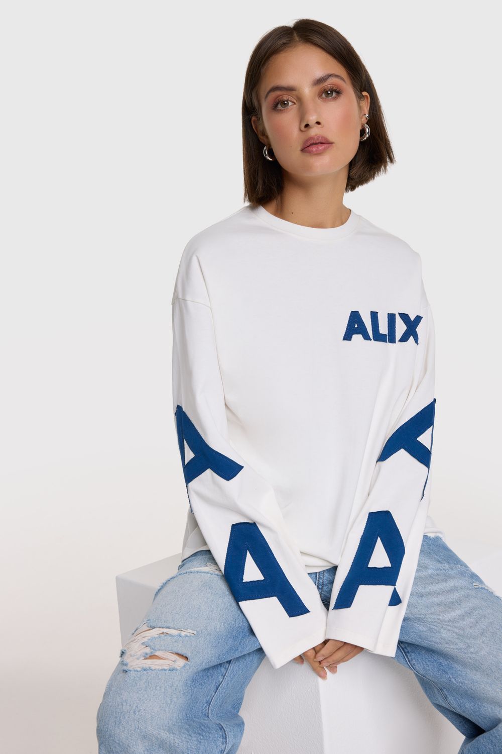ALIX THE LABEL ladies knitted patch longsleeve t-shirt