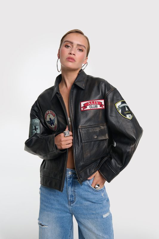 ALIX THE LABEL ladies woven leather patch jacket