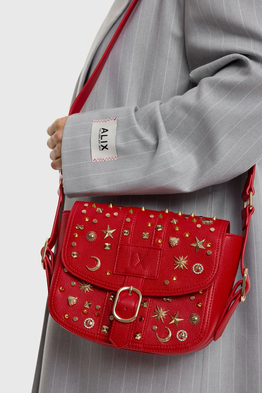 ALIX THE LABEL ladies woven fancy studs bag 2603044523 Bright red