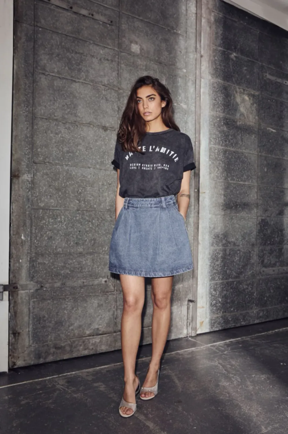 HAUTE L’AMITIÉ Denim Pleat Skirt HL10627