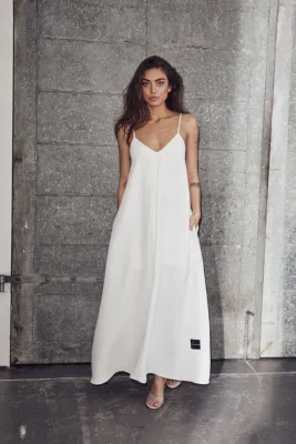 HAUTE L’AMITIÉ Corsica Pleat Strap Dress White