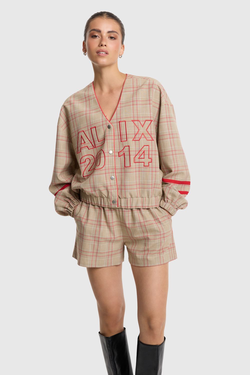 ALIX THE LABEL SPORTY CHECK BOMBER