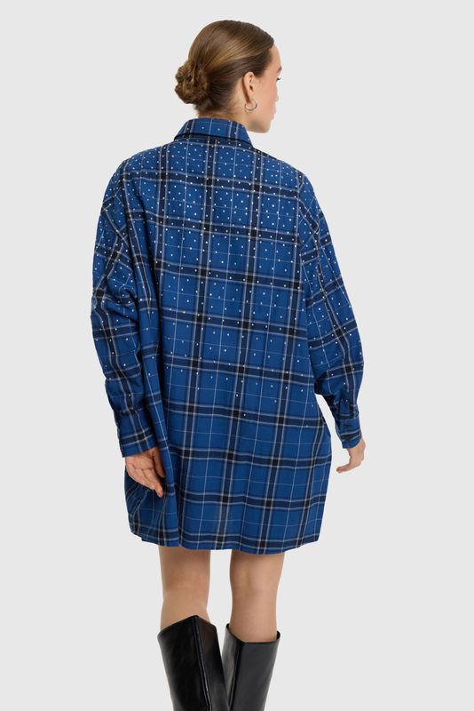 ALIX THE LABEL STUDDED CHECK BLOUSE DRESS
