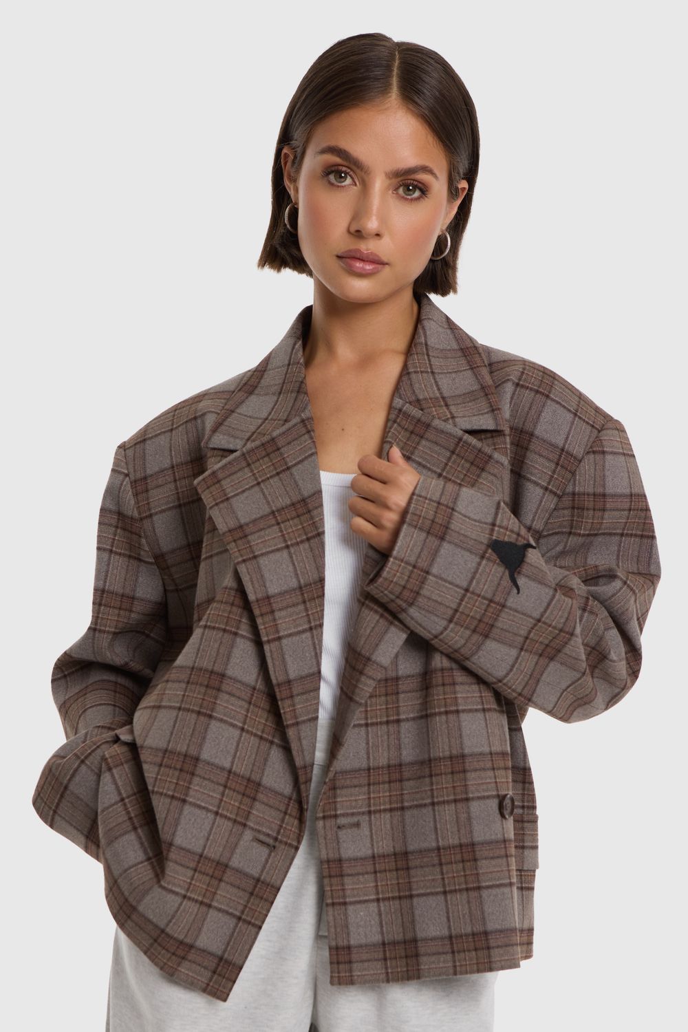 ALIX THE LABEL CROPPED CHECK BLAZER