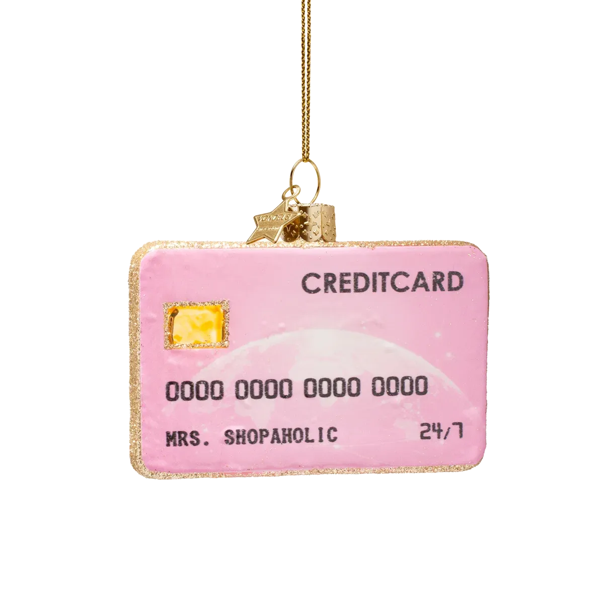 Ornament glass pink opal creditcard H7cm