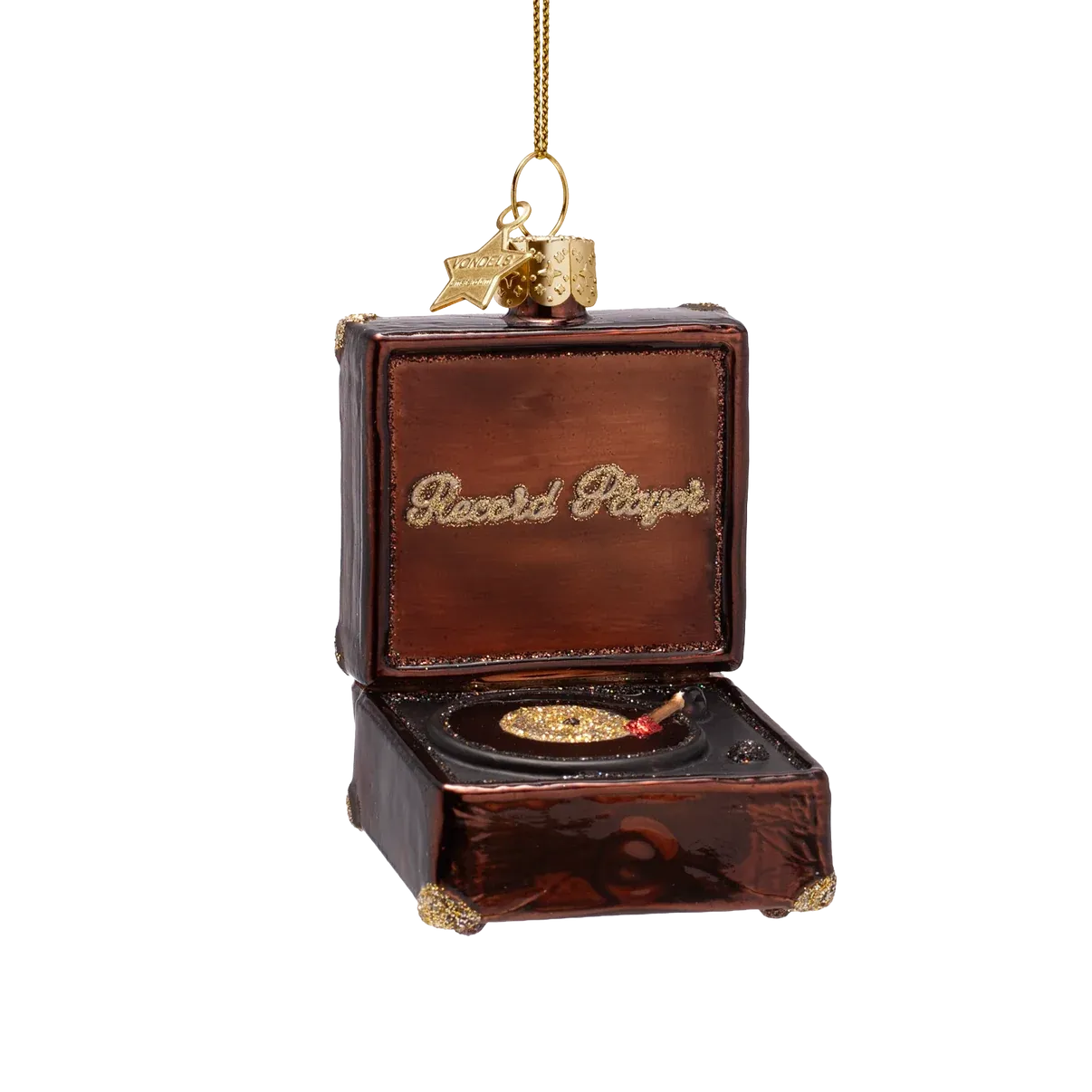 Ornament glass record player H9.5cm