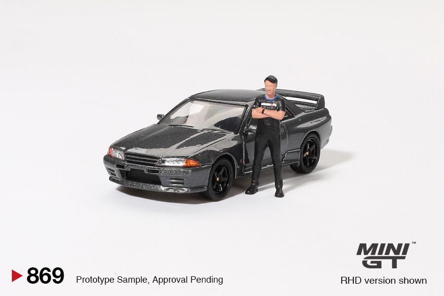 Mini GT Nissan Skyline GT-R (R32) Gunmetal W/ Matsuda Figure #MGT869
