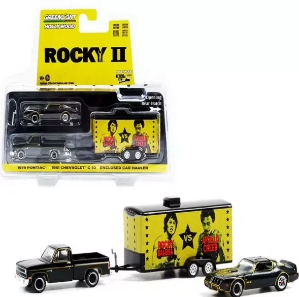 Greenlight Rocky II 1979 Pontiac 1981 Chevrolet C-10 + Enclosed Car Hauler Greenlight Rocky II 1979 Pontiac 1981 Chevrolet C-10 + Enclosed Car Hauler