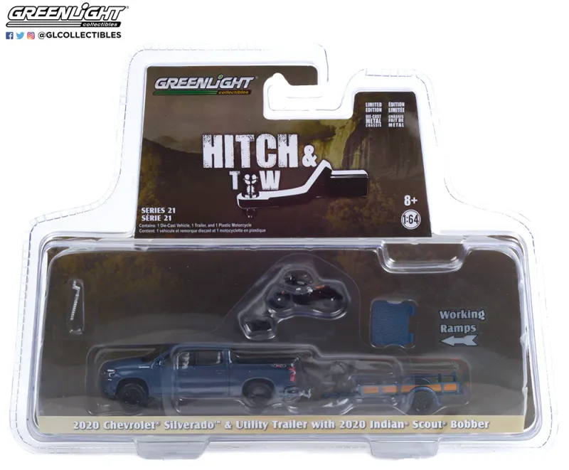 Greenlight Hitch & Tow 2020 Chevrolet Silverado with 2020 Indian Scout Bobber Greenlight Hitch & Tow 2020 Chevrolet Silverado with 2020 Indian Scout Bobber