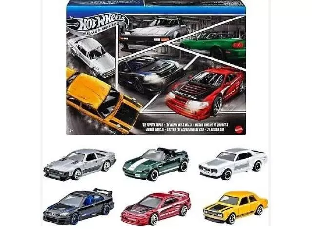 Hot Wheels Streets of Japan Multi-Pack Assortment of 6 Cars - Silver Series