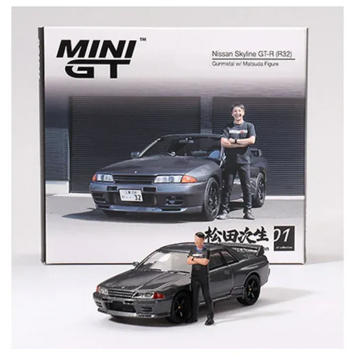 Mini GT Nissan Skyline GT-R (R32) Gunmetal W/ Matsuda Figure #MGT869 Mini GT Nissan Skyline GT-R (R32) Gunmetal W/ Matsuda Figure #MGT869
