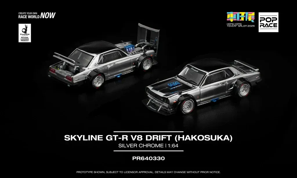 Pop Race Nissan Skyline GT-R V8 Drift chrome Limited #PR64-330