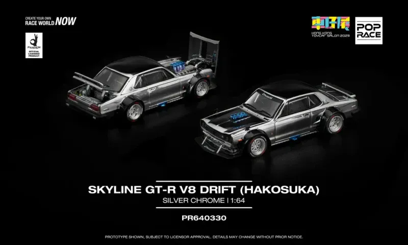 Pop Race Nissan Skyline GT-R V8 Drift chrome Limited #PR64-330 Pop Race Nissan Skyline GT-R V8 Drift chrome Limited #PR64-330