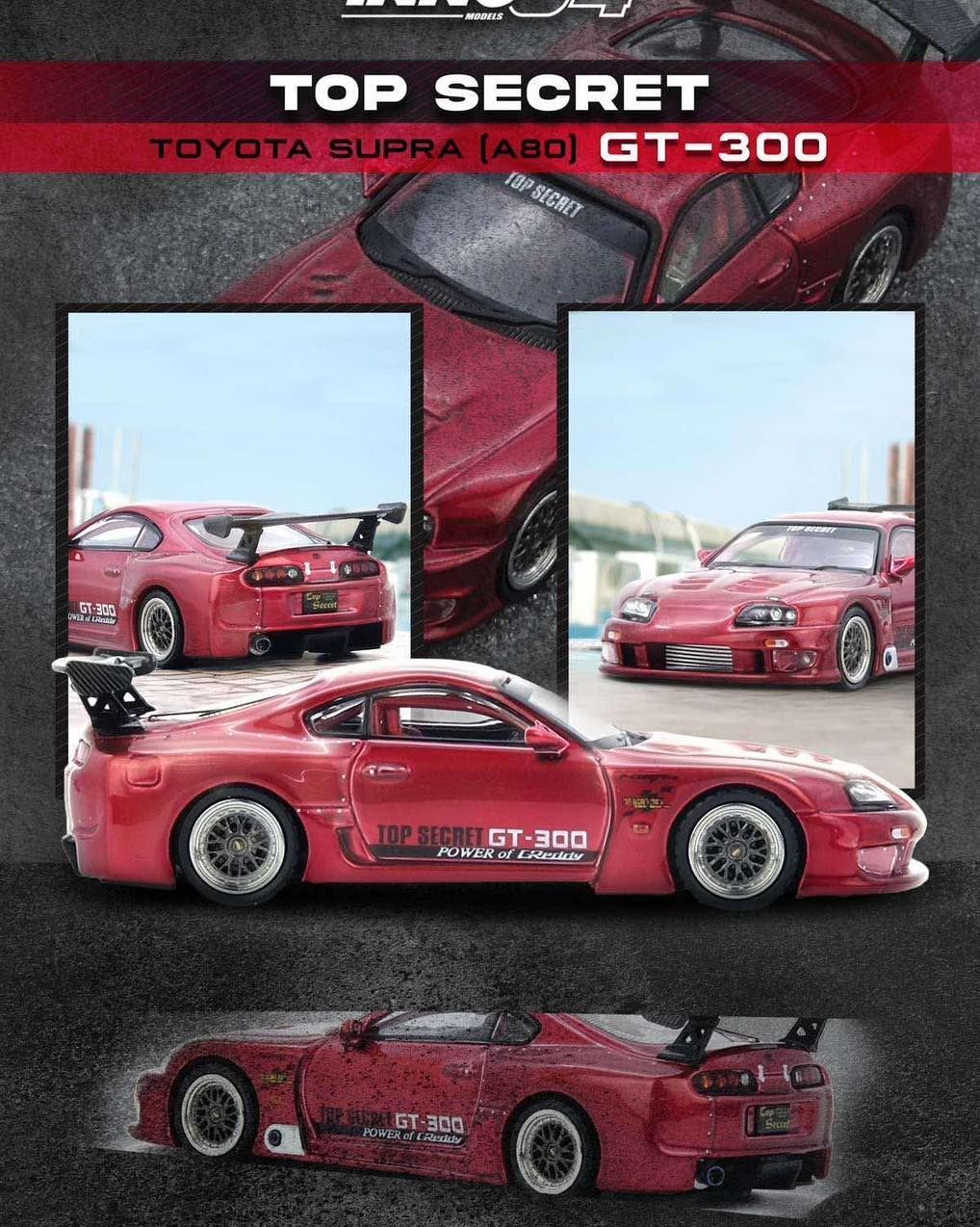 Inno64 Toyota Supra GT-300 Top Secret Red Chrome #IN64-A80TS-RED