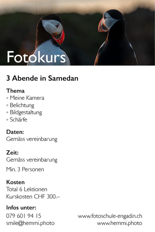 Grundkurs Fotografieren in Samedan 3 Abende