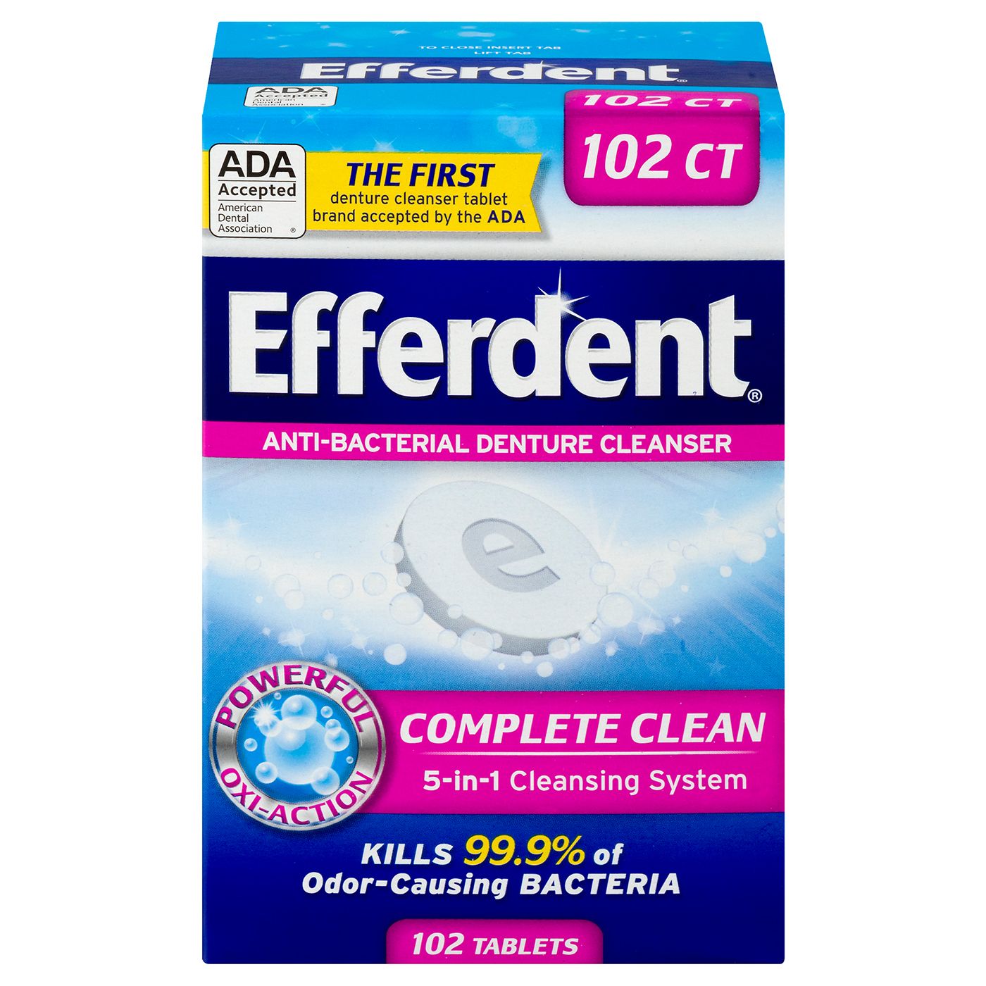 Efferdent Anti-Bacterial Denture Cleanser - 102.0 Ea