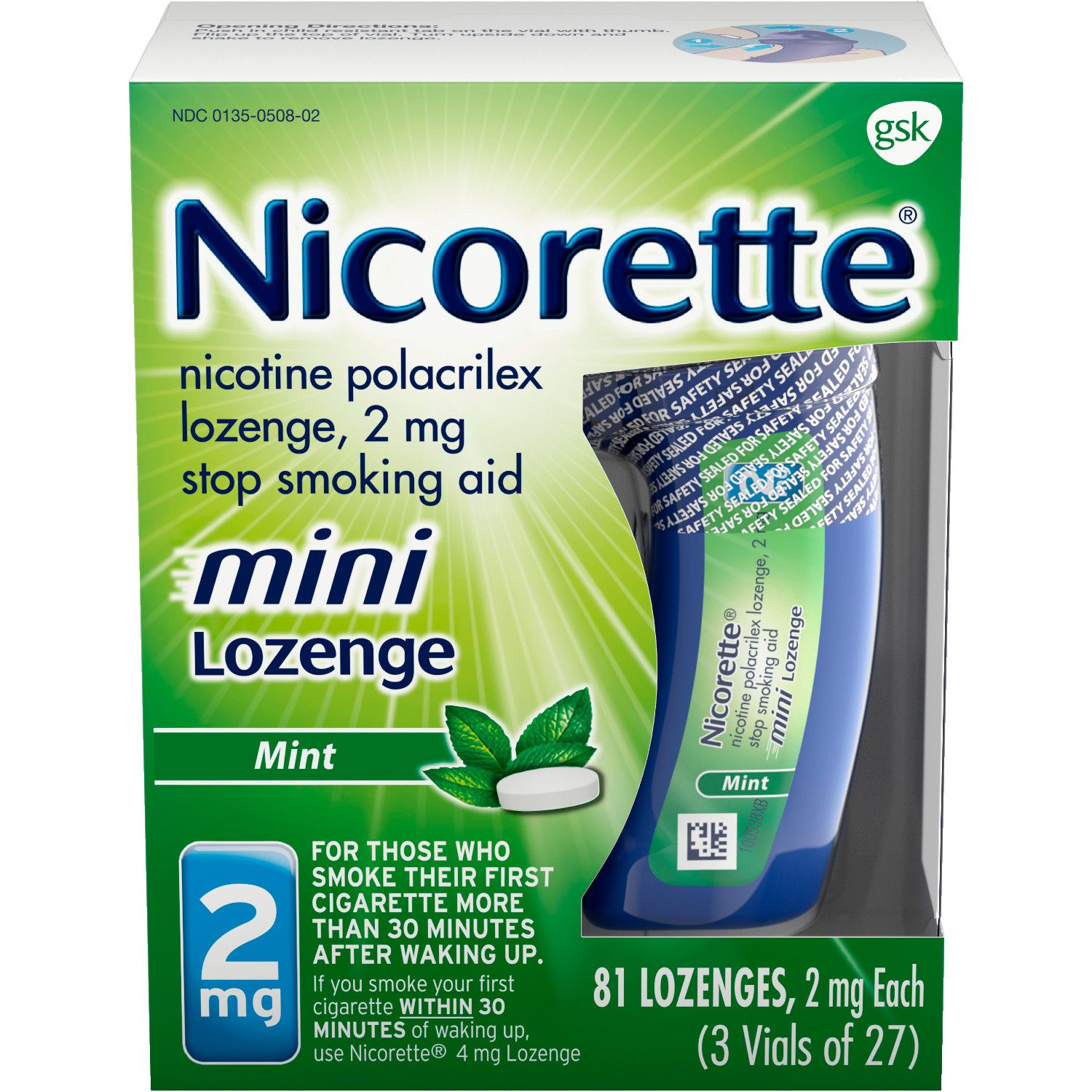 Nicorette Mini Nicotine Lozenges to Stop Smoking Mint - 81.0 Ea