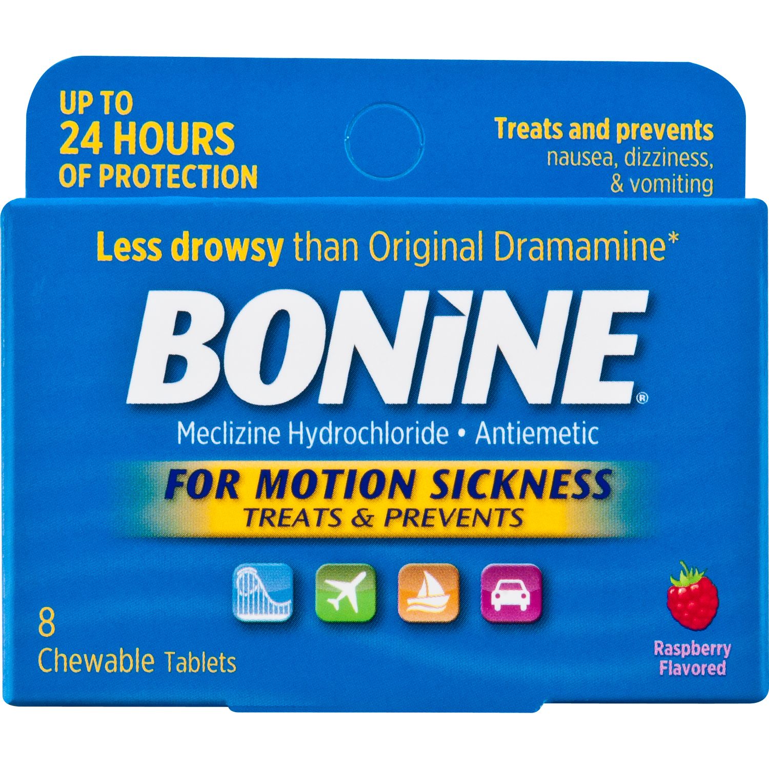 Bonine Chewable Motion-Sickness Relief Tablets  Raspberry  8 Ct