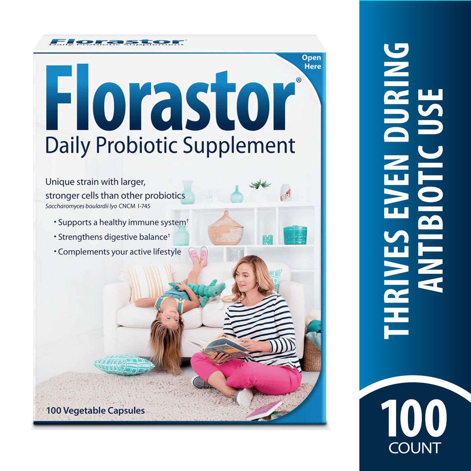 Florastor Unisex Daily Probiotic Supplement Capsules for Digestive Health  100 Count