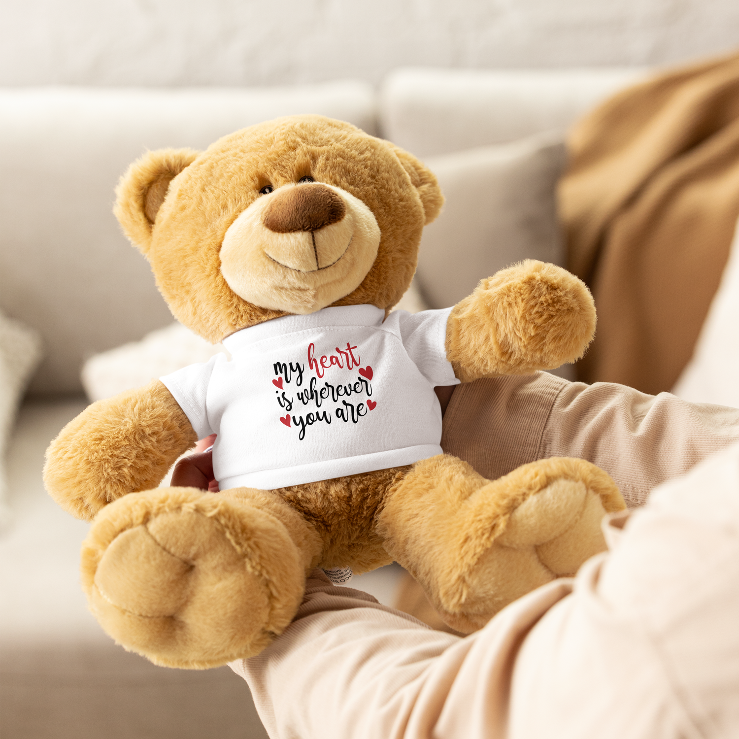 Teddy bear with a &#39;My Heart is Wherever You Are&#39; t-shirt