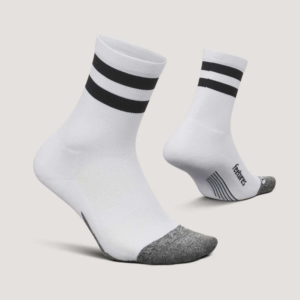 Elite Light Cushion Mini Crew, Color: White- Black Stripe, Size: L