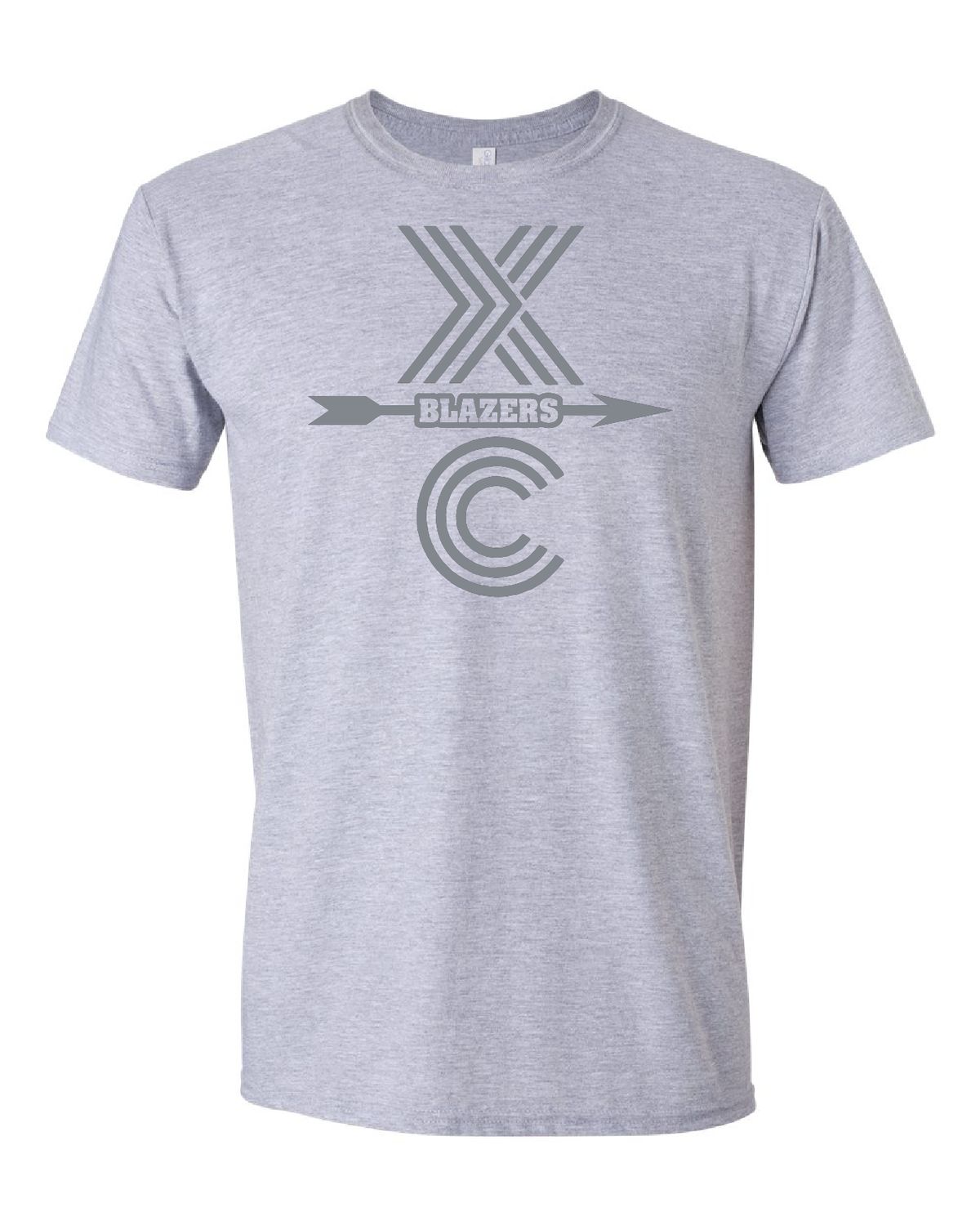 Cross Country - Gilden Core Cotton Tee, Color: Gray/Gray Letters, Size: YS