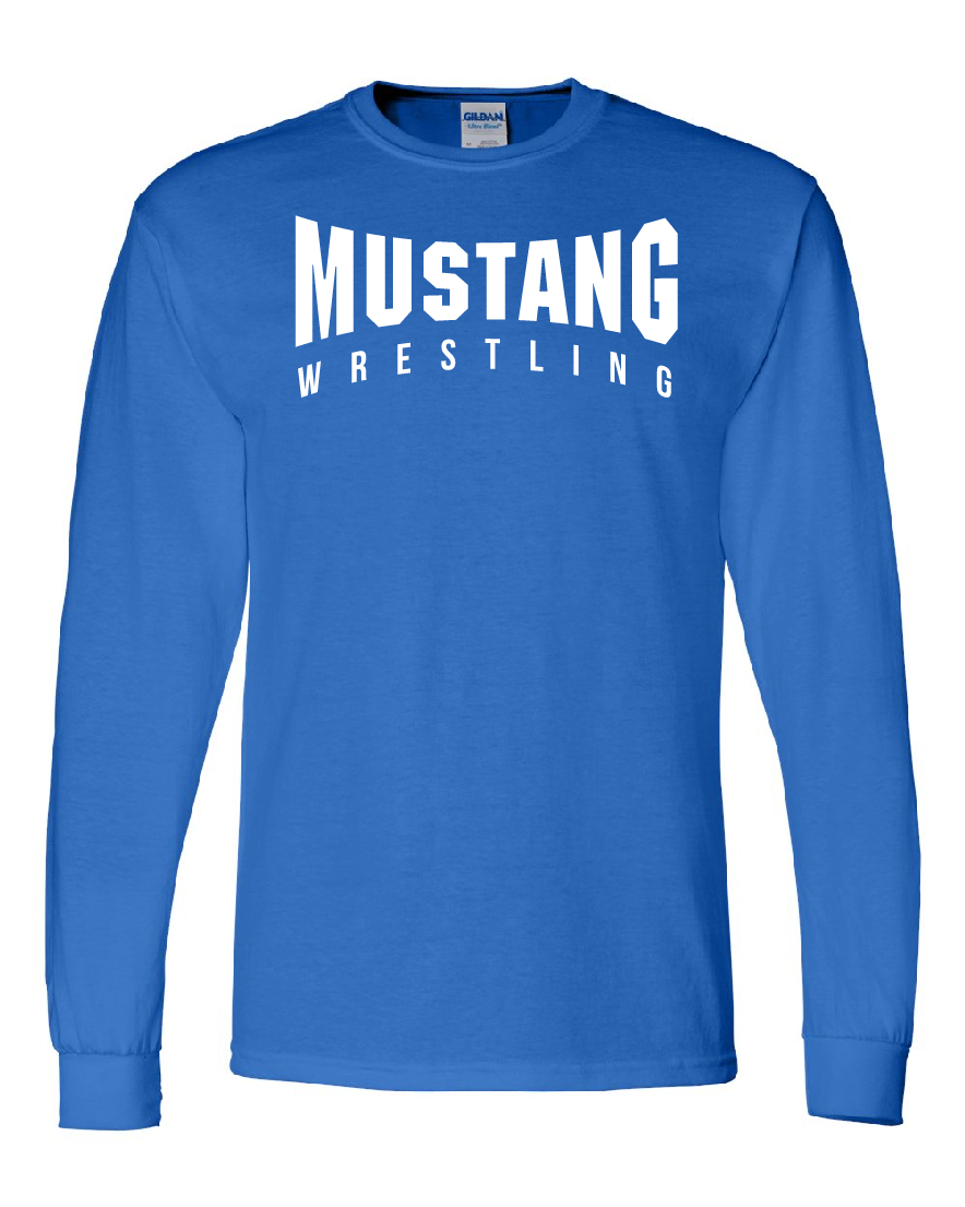 Wheatridge Wrestling- Gilden Core Long Sleeve Tee, Color: Blue/White Letters, Size: YS