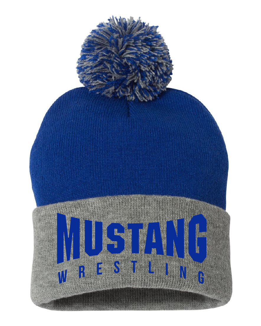 Sportsman 12&quot; Wheatridge Wrestling Pom-Pom Cuffed Beanie, Color: Royal/Gray - Blue Lettering