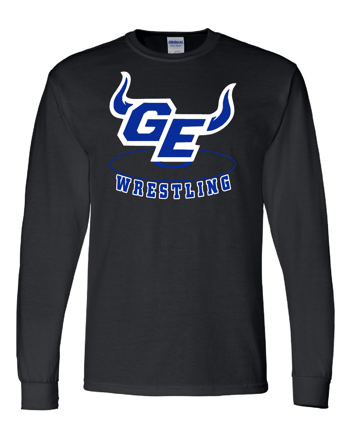 GEHS Wrestling Logo - Gilden Core Long Sleeve Tee, Color: Black, Size: YS