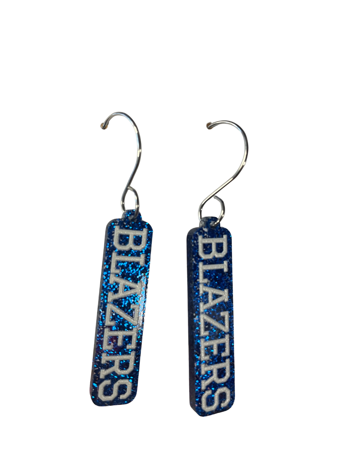 Blazers Dangle Earrings - Blue with White Letters