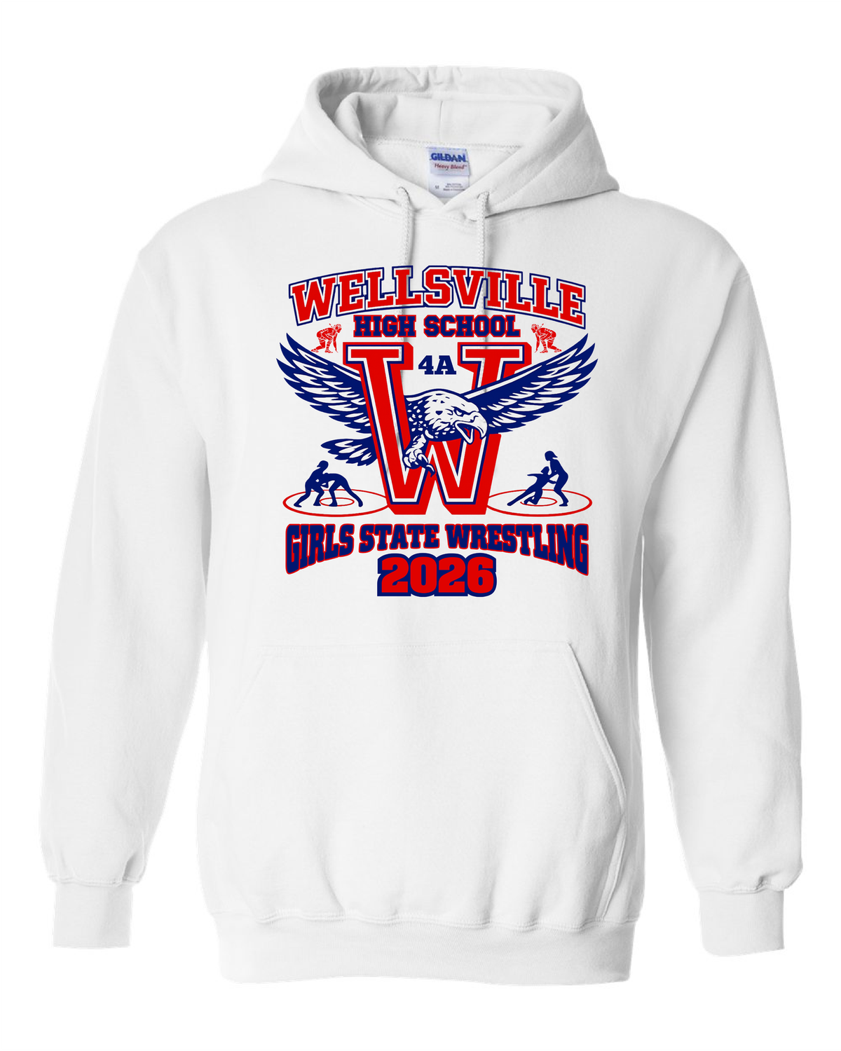 2026-Wellsville State Girls W Names On Back-Hoodie- Gildan Heavy Blend, Color: White, Size: YS