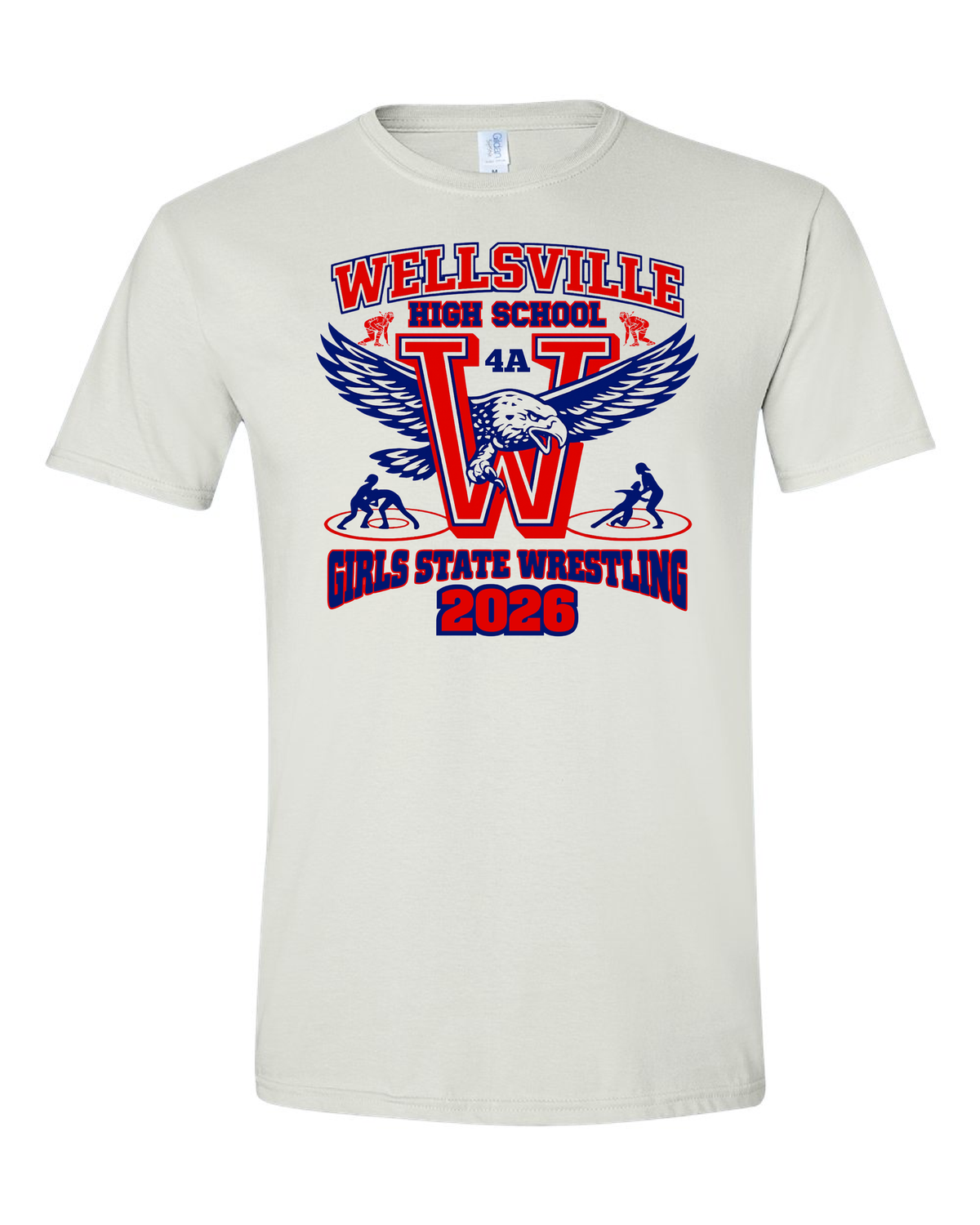 2026-Wellsville State W Names On Back-T-Shirt-Gildan Softstyle, Color: White, Size: YS
