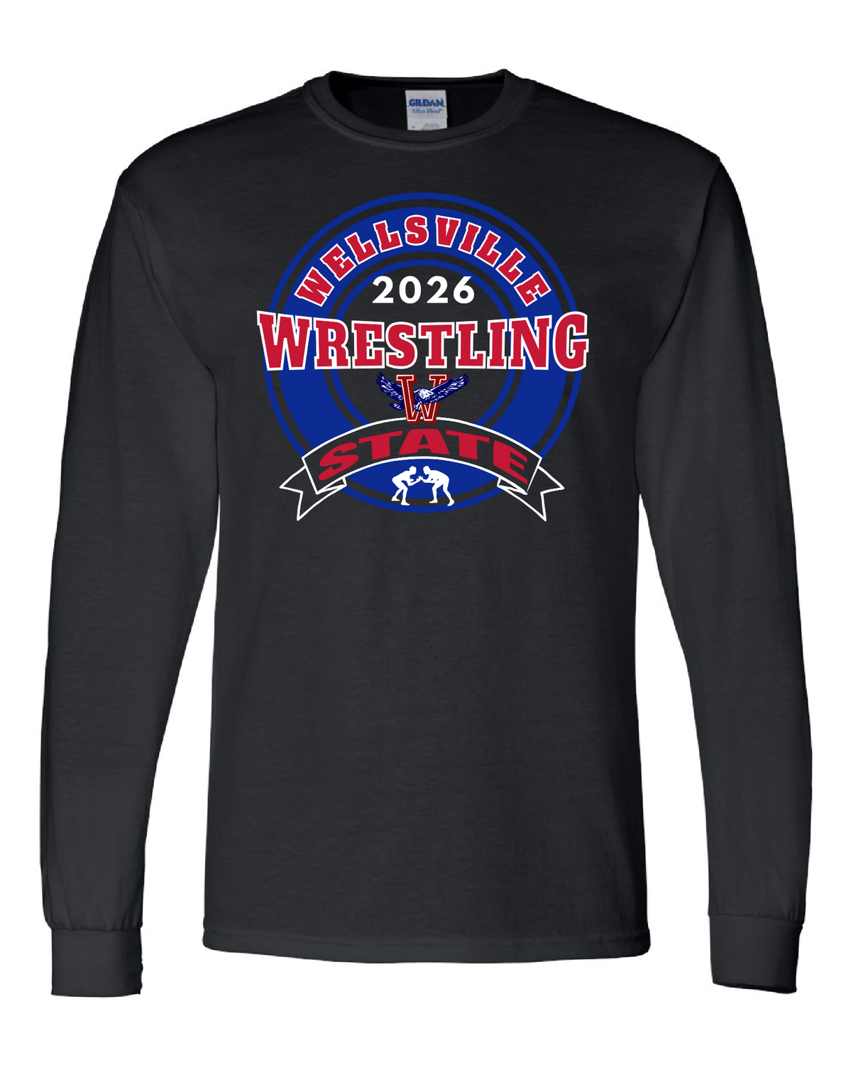 2026-Wellsville State - Long Sleeve - Gildan Softstyle, Color: Black, Size: YS