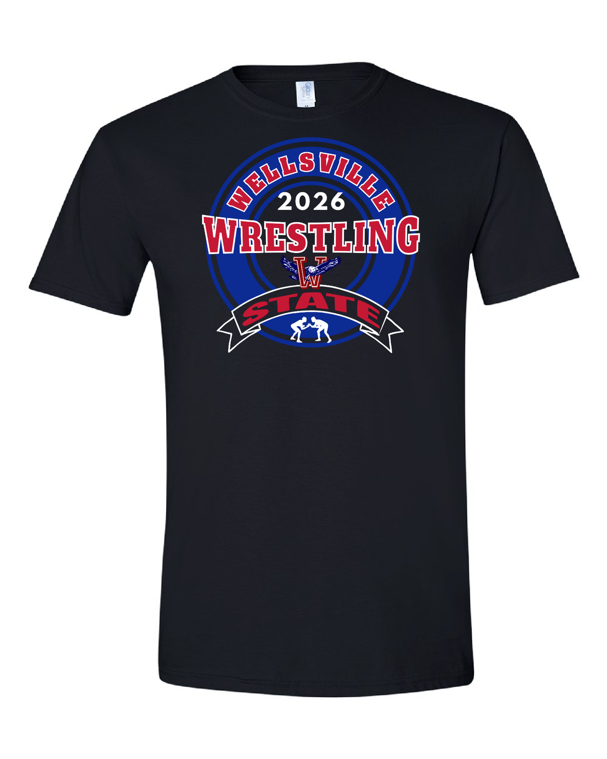 2026-Wellsville State T-Shirt - Gildan Softstyle, Color: Black, Size: YS
